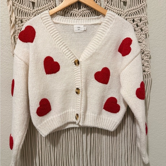 Luna Ivy Sweaters - Luna Ivy Anthropologie Valentine’s Day Heart Cropped Knit Cardigan XS Heart Soft